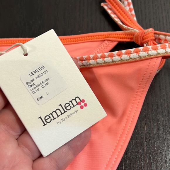 Lemlem Lena Bikini Swim Set Bandeau Halter Top (XL) & Tie Side Bottoms (L) Coral - Picture 9 of 15